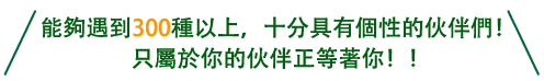 能夠遇到300種以上，十分具有個性的伙伴們！只屬於你的伙伴正等著你！！